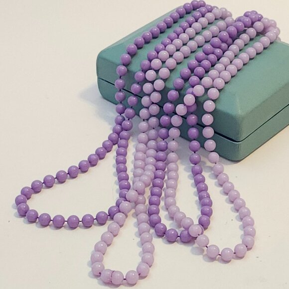PRETTY Extra Long Strands of Faux Pearls Necklace Lilac Purple Lavender POP OVER - Picture 1 of 2